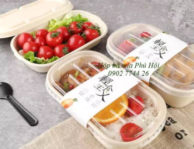 Hộp bã mía 1 ngăn kèm nắp nhựa PET 700ml
